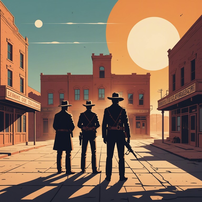 A track that encapsulates the tension and drama of a classic western showdown, with plucky strings and a steady, somber beat, leading to an inevitable confrontation under the blazing midday sun.