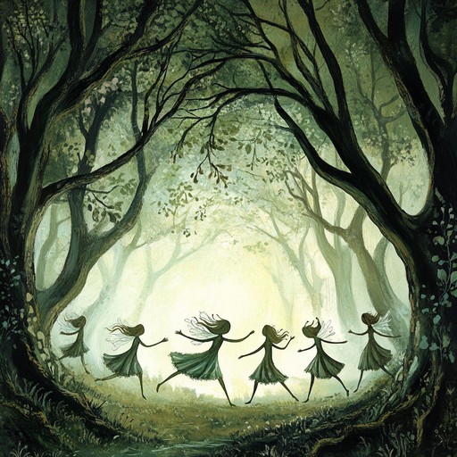 An instrumental track capturing the whimsical essence of a mythical forest, blending folk melodies with enchanting orchestration. The primary instrument, a plucked string, creates a playful dance rhythm as flutes and chimes paint a magical landscape. Ideal for evoking a sense of wonder and enchantment.