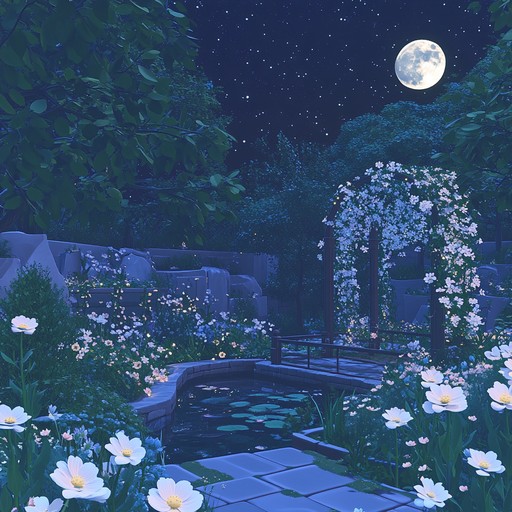 Imagine a serene, moonlit garden where flowers bloom under the soft glow of the night sky. Gentle violin melodies weave through the air, creating a peaceful and elegant atmosphere, perfect for a tranquil waltz.