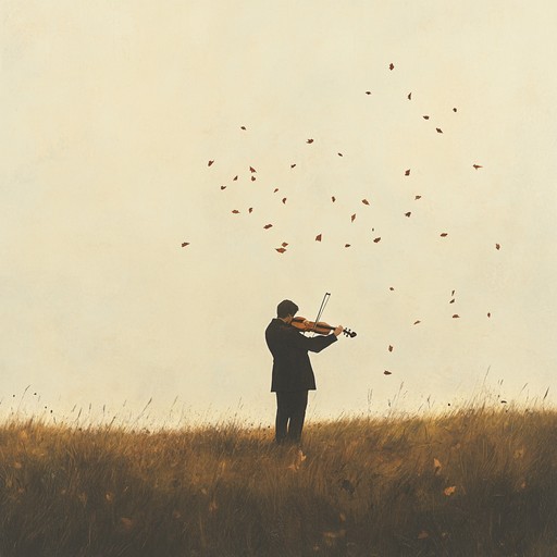 A whimsical yet melancholic piece capturing the essence of a lonely autumn day, with subtle variations in a solo violin's melody, played with tender expressiveness, echoing the solitude of falling leaves and empty fields. Its dynamic structure moves fluidly from soft introspection to more intense bursts of emotion, evoking a deeply reflective and nostalgic atmosphere.