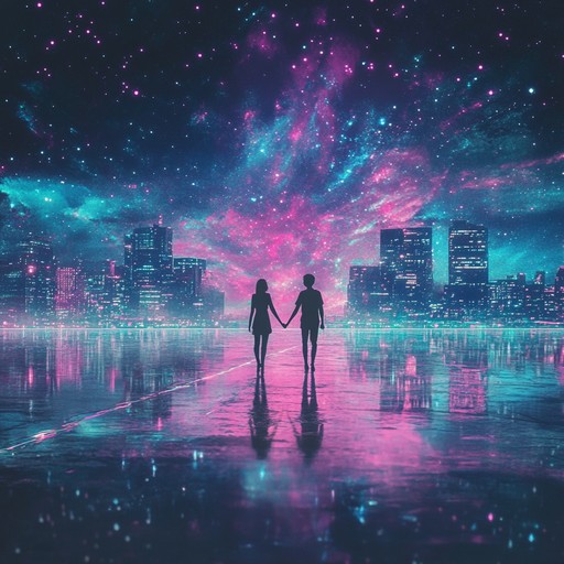 An instrumental synthwave piece that paints a picture of two souls finding each other amidst the neon lights of a futuristic city. Soothing synth melodies and ambient tones create an intimate and nostalgic atmosphere, evoking feelings of love and connection in a dreamy urban landscape.