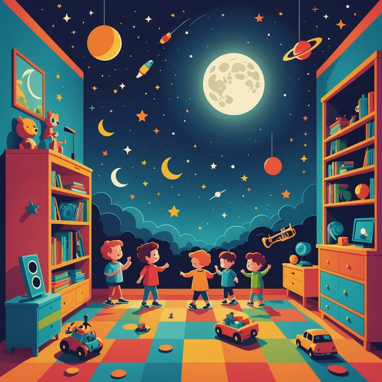 As night falls, the toys in a child's room come alive with a mix of excitement and anxious energy. This instrumental track captures the whimsical but slightly unnerving activities of toys scrambling around as they explore the world after hours.