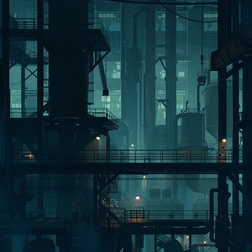 This track combines mechanical pulses, industrial noises, and electric guitar riffs to generate an eerie atmosphere. The persistent beat and chilling synth layers create an audio journey through a haunted, decaying factory.