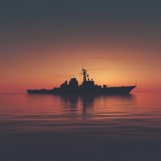 An ambient piece capturing the serene atmosphere aboard a russian navy ship during calm seas, blending gentle melodies with sounds reminiscent of the ocean