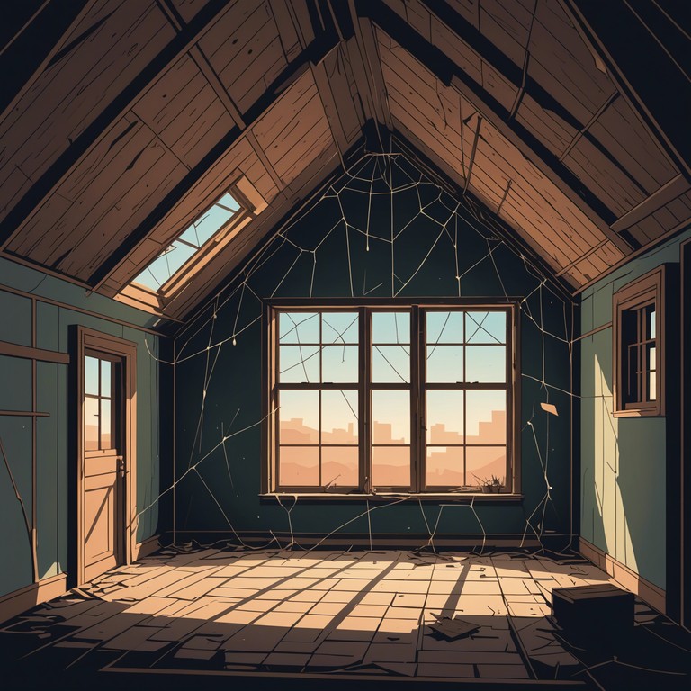 This track evokes the chilling sensation of a dusty, old attic filled with forgotten toys and cobwebs. The main instrument is a slightly detuned music box that plays a haunting melody, layered with subtle ambient sounds that mimic the whispering winds and creaking wood of an eerie, abandoned house. The sound is both nostalgic and bone chilling, perfect for a suspenseful or horror themed scene.