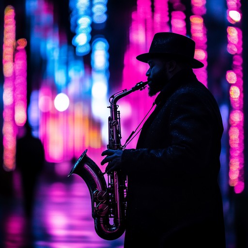 A lively instrumental jazz piece that exudes confidence and captures the bustling energy of neon lit city streets at night, featuring improvisational melodies and a driving rhythm.