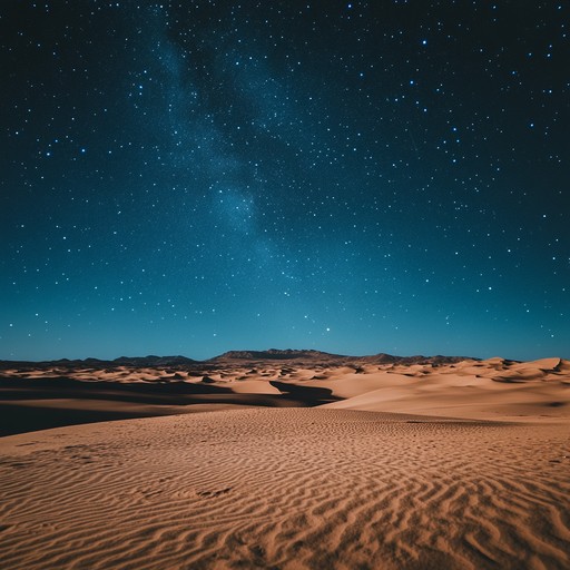 This track captures the essence of a tranquil, starry night in the expansive desert landscape, utilizing traditional arabic classical music to echo the ancestors' whispers carried by the night winds. The composition aims to transport the listener to a serene oasis under a canopy of stars, where history feels alive and the soul finds peace. The music flows gracefully, occasionally punctuated by the haunting echo of the desert.