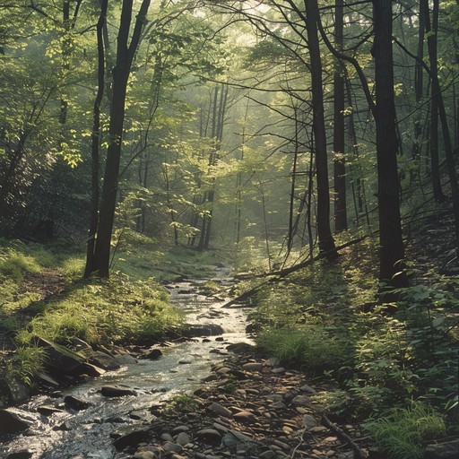 An uplifting instrumental track that captures the serene spirituality of the appalachian mountains using traditional bluegrass instruments. The banjo, fiddle, and mandolin create intricate melodies and harmonies that evoke a profound sense of reverence and connection to nature.