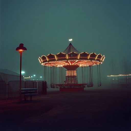 An immersive sound that embodies the haunting yet playful atmosphere of a midnight fair, combining ethereal and slightly grotesque elements to evoke a sense of nostalgia and otherworldliness. The track will evoke the deserted fairground scene, with ghostly undertones and a whimsical twist.