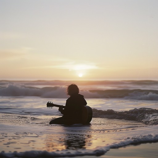 A heartfelt bossa nova composition featuring a pensive acoustic guitar that captures the profound sadness and beauty of a beachside sunset. The gentle rhythm and expressive melodies invoke feelings of introspection and nostalgia, creating a somber yet soothing atmosphere perfect for quiet reflection.