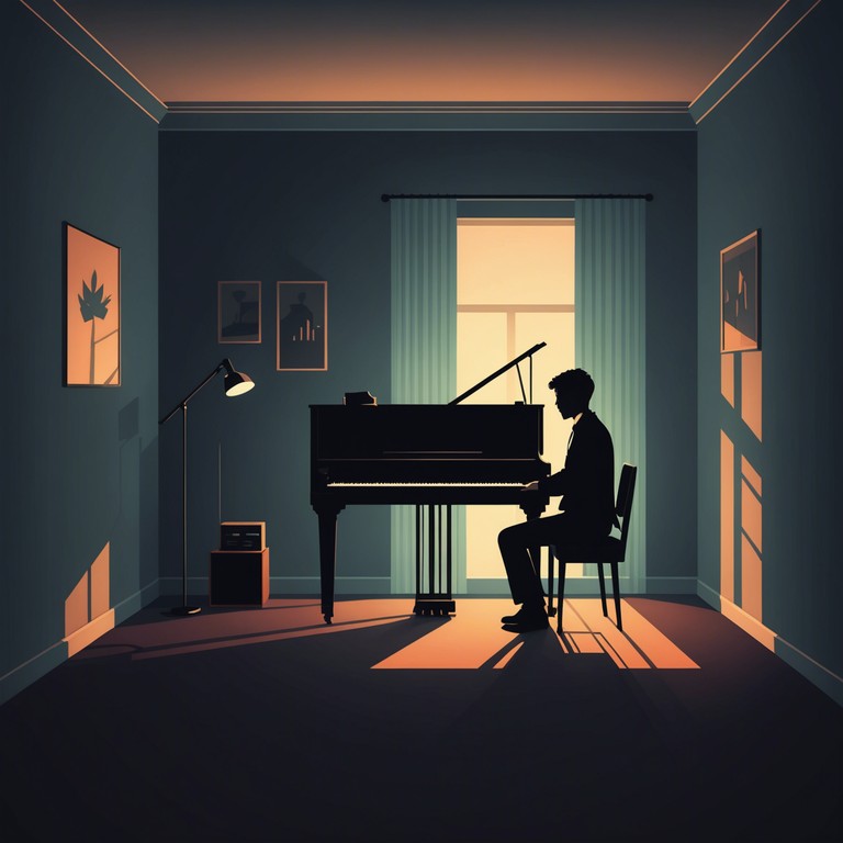 A journey through a soundscape of electronic beats intertwined with piano melodies expressing deep emotional contemplation. The music captures the essence of introspective solitude, gradually building an atmosphere of nostalgia and somber beauty
