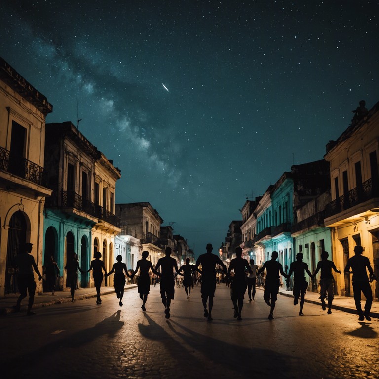 This track captures the essence of a mystical, enchanting cuban night, where the hypnotic rhythms of rumba are played under a starlit sky. The steady, trance inducing percussive beats blend with ambient sounds of the evening, crafting a soundscape that transports listeners straight to a vibrant havana street dance.