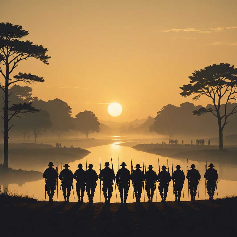 An instrumental piece that captures the essence of a new day, full of hope and spirited energy, using military style drumming to evoke a sense of optimism and progress forward.