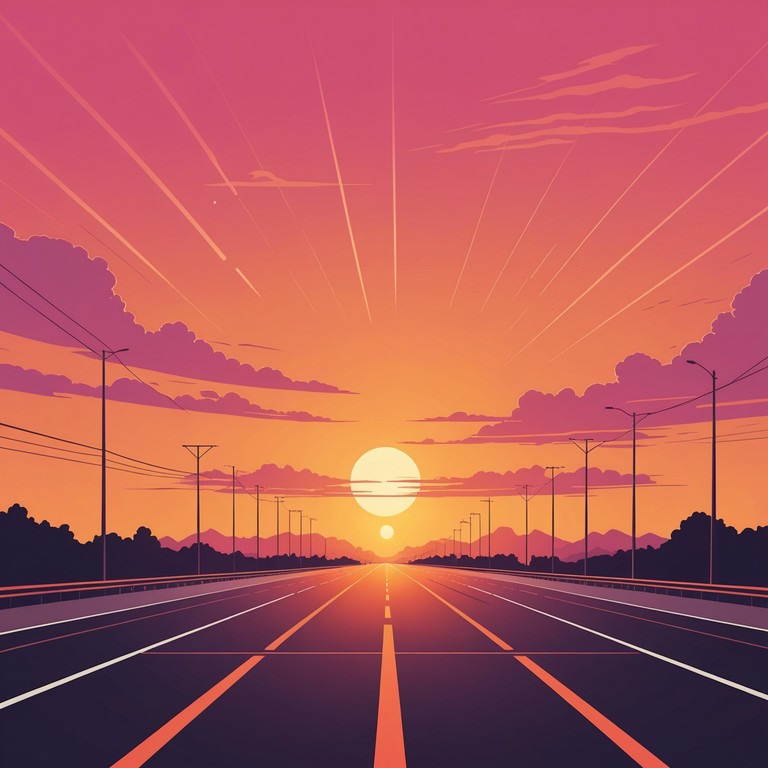 A composition that embodies the thrill of an early morning drive, 'sunrise chase highways' combines the assertive pulse of retro drum machines with sweeping, uplifting synth melodies to craft a nostalgic yet energetic atmosphere. This track is perfect for embodying the freedom of the open road, the hope of a new day, and the excitement of unseen destinations.