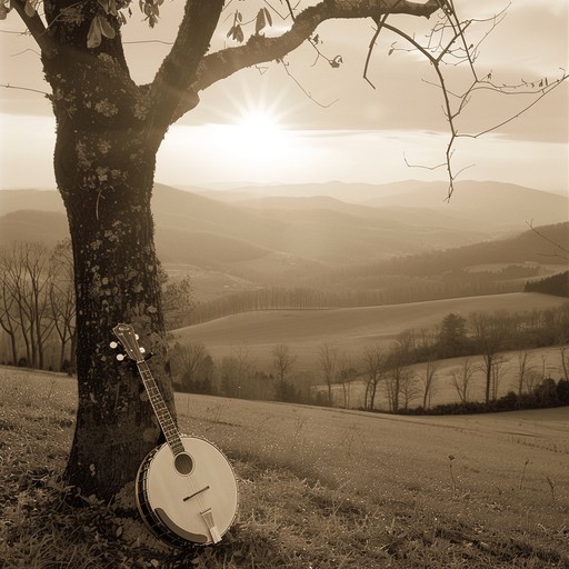 This instrumental piece features traditional bluegrass instruments intertwining to create a rich, melancholic soundscape. It begins with a gentle banjo theme, soon joined by a sorrowful fiddle and a resonant acoustic guitar, all set against a backdrop of soft brushes on a snare drum. The music slowly builds, capturing the essence of wistful memories and profound longing, as if recounting stories of lost love and bygone days in the appalachian mountains.