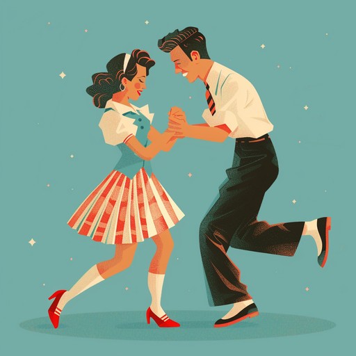 Lively and energetic instrumental song with a classic 1950s sound, featuring twangy electric guitars, honky tonk piano, upright bass, and swinging drums. Captures the spirit of the sock hop era with its fun, carefree vibe and danceable rhythm.