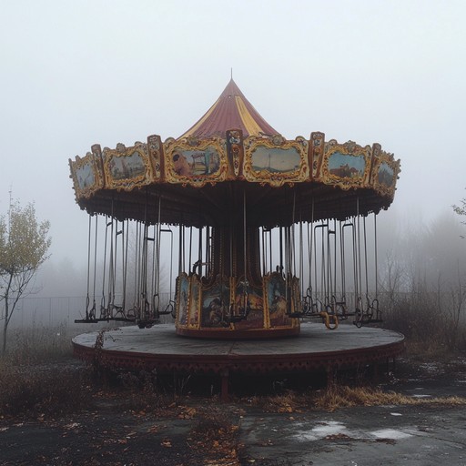 A delicate blend of nostalgic toy noises layered with spine chilling, atmospheric elements, evoking memories of playgrounds past haunted by lingering spirits. The melody is carried by whimsical toy instruments, while subtle, spooky effects loom in the background, creating an unsettling yet captivating ambiance