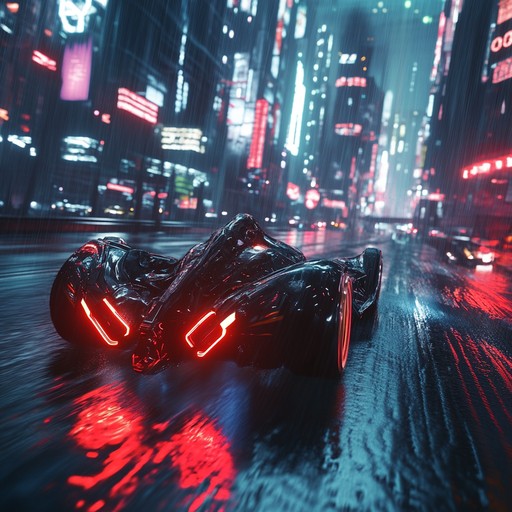 A driving instrumental that encapsulates the thrill of a high speed chase through a futuristic city, with pulsating synths and intense rhythms evoking neon lights and cybernetic landscapes.