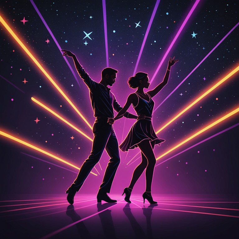 Imagine a dance floor where traditional salsa rhythms meet the synthetic beats of the future, creating a unique soundscape that transcends time and space. The music features an electric piano to blend emotional depth with futuristic tones, encouraging dancers to connect with both the past and future.