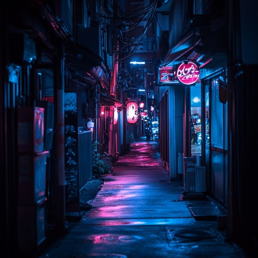 A chilling journey through tokyo's neon lit streets under the cover of night. The dark and ambient tones blend with traditional j pop melodies, creating an unsettling yet captivating atmosphere. Imagine a futuristic cityscape where shadows dance to the rhythm of suspense and intrigue.