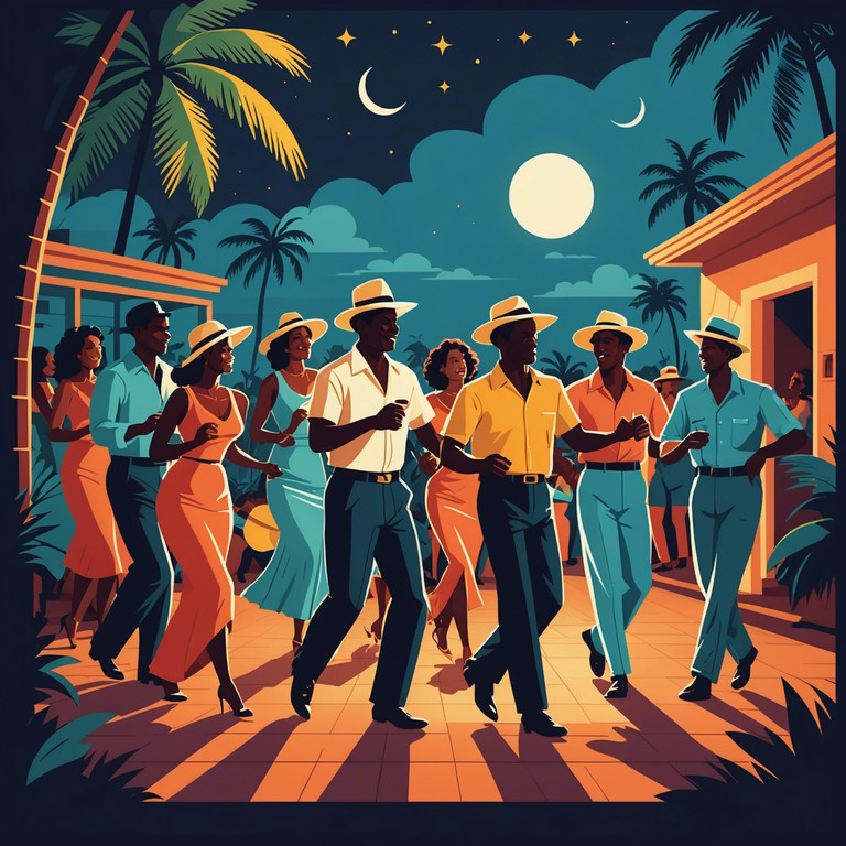 Immerse yourself in the celebratory vibe of a havana festival, where the energetic beats of congas take center stage, complemented by infectious afro cuban melodies under a radiant moon