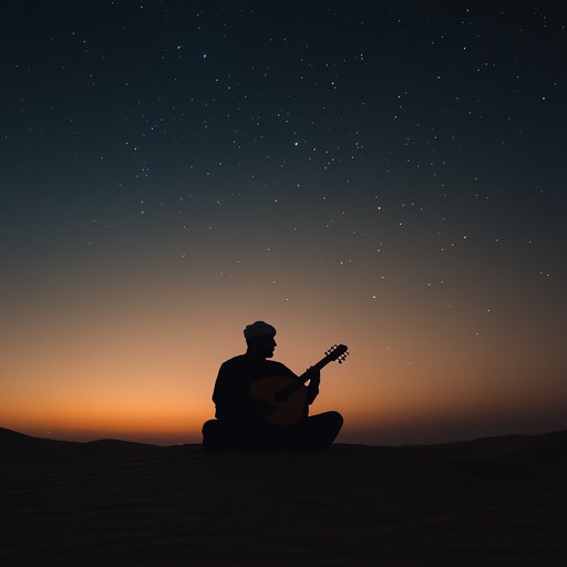 Imagine a scene where the expansive desert night comes alive with the soulful strains of an oud. This piece captures the essence of mystery and tranquility under a blanket of stars, enveloped by the stillness of the desert. The music follows a gentle, flowing dynamic, building subtle, emotive layers that speak of ancient tales and timeless wanderings.