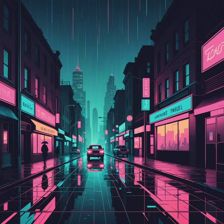 A composition painting an auditory journey through a cyberpunk city at night, illuminated by neon signs and the soulful call of a saxophone, blending the warmth of human emotions with the chill of electronic life.