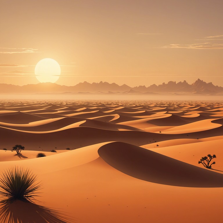 This composition captures the essence of a serene, awe inspiring saharan sunrise, where the warm tones of the early sun mingle with the vast, quiet expanse of the desert. The rich textures create a deep, contemplative space, inspiring a sense of liberation and new beginnings.