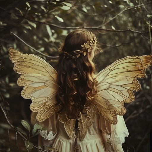 A gentle, ethereal instrumental piece featuring a delicate, fluttering melody that evokes the fragile beauty of a butterfly's wings as it soars gracefully through a serene, enchanted forest glade. The music should have a light, airy feel with a sense of wonder and magic.