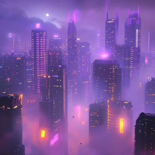 An instrumental track merging ethereal synths and cyberpunk elements, painting a sonic picture of a futuristic city bathed in neon lights and digital rain.