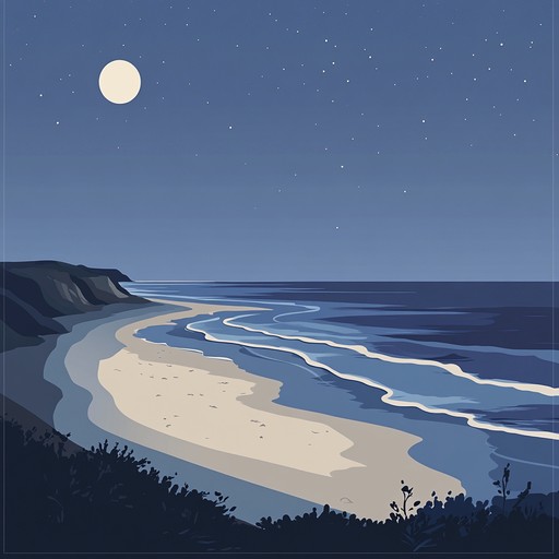 Imagine sitting by the shore under a full moon, the gentle sound of waves rolling in sync with the soft glow of the moon creating a calming atmosphere, perfect for relaxation and contemplation.