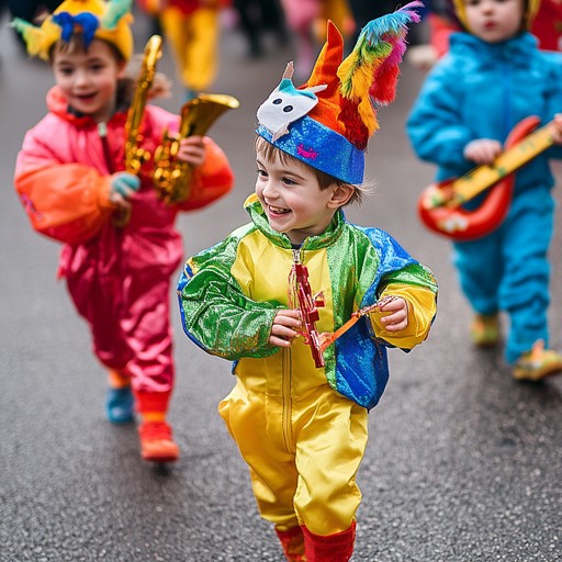 An upbeat instrumental track featuring lively percussion and dynamic melodies, capturing the spirited energy of children at play in a mock battle