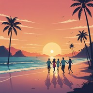 energetic mambo beat under a setting sun