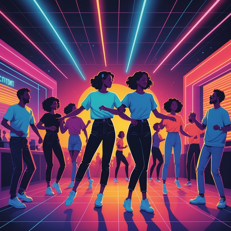 A perfect tune for dancing through a night under neon lights, with energetic tempo and captivating synth melodies designed to recreate the atmosphere of an 80s dance club filled with enthusiasm and joy.