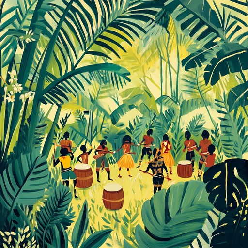 Feel the heart pounding energy of lively tribal beats echoing through dense jungle landscapes, as percussive rhythms intertwine with the sounds of nature, creating an immersive, primal auditory journey.