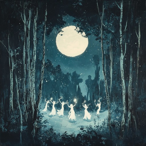 Envision an enchanted forest bathed in moonlight, where mythical creatures gather for a mystical dance. The air vibrates with powerful yet delicate harmonies, creating an intense and magical atmosphere. Ethereal melodies intertwine with driving rhythms, evoking a sense of wonder and awe.