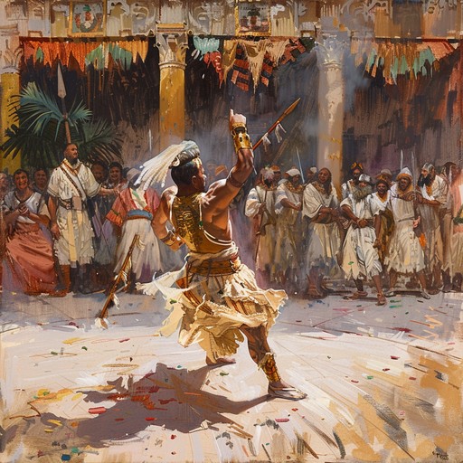 This piece embodies the ferocious spirit of an ancient warrior's dance, seamlessly merging powerful rhythms with evocative folk tunes. The dynamic interplay of traditional and modern elements translates the raw intensity and festivity of age old battles.