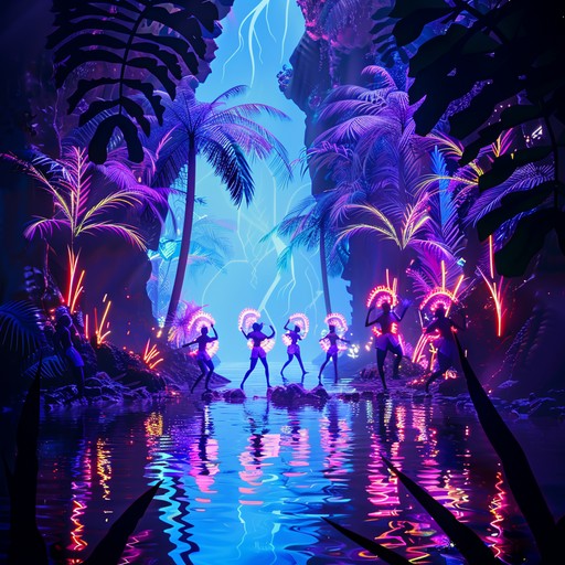 Dive into a psychedelic soundscape where neon shines and tribal drums echo, creating an otherworldly dance experience. This track merges electronic pulse with ancient rhythms to take listeners on a hypnotic voyage through a neon jungle.