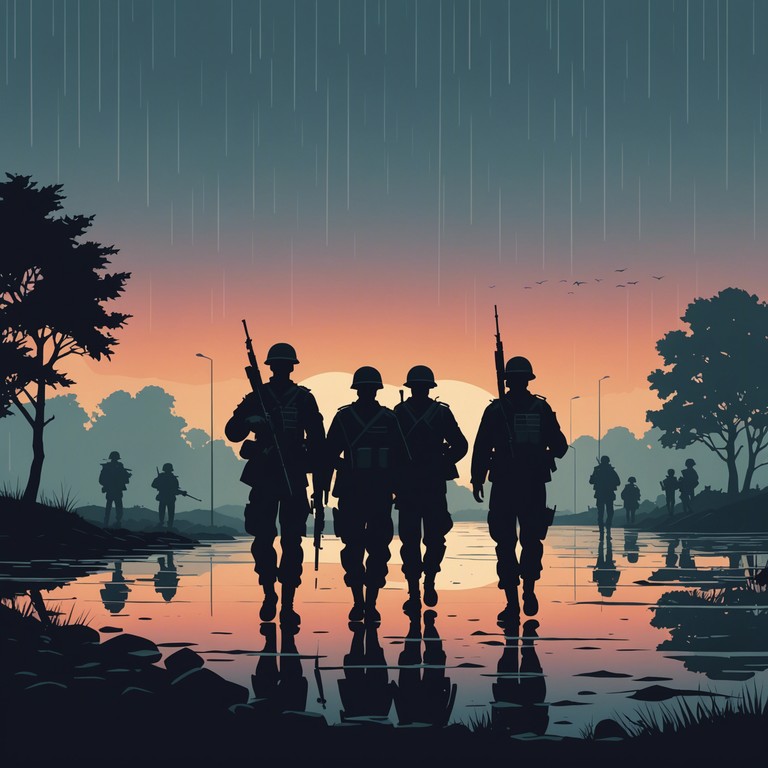 This track draws you into an immersive auditory experience, featuring the trumpet’s deep tones, evoking the atmosphere of a national monument under a stormy sky. It merges the grandeur of patriotic fervor with an undertone of foreboding, inviting listeners to contemplate the complex nature of heroism and vigilance in a world filled with uncertainties