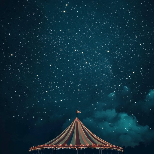 An enchanted musical journey through a circus setting beneath the starlit sky, incorporating light, ethereal sounds that invoke the mystery and excitement of an after hours show. The composition focuses on creating a surreal, dream like atmosphere where the lines between reality and fantasy blur, evoking feelings of wonder and adventure.