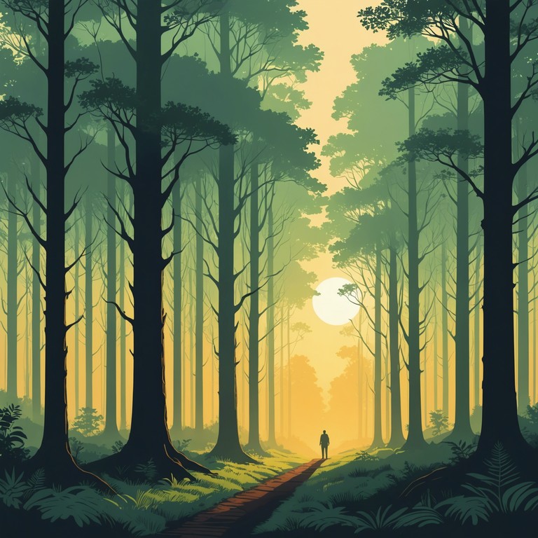 This composition weaves an intricate web of soft, lush strings coupled with a warm flute melody, reminiscent of a slow walk through a serene, age old forest. Dawn's light filters through mist shrouded trees, setting a tranquil scene. Delicately layered textures help paint this peaceful, organic moment.