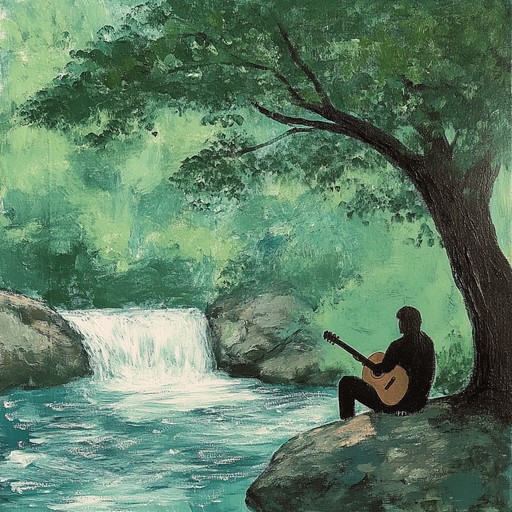 Imagine sitting by a tranquil forest stream; the soft strumming of an acoustic guitar complements the water's murmur, offering a meditative, soothing experience. The music is simple yet profound, inviting deep thought and relaxation.