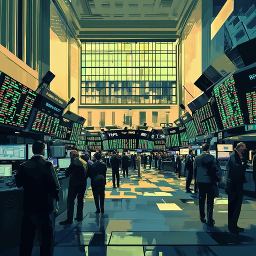 Emulating the fast paced environment of a bustling stock exchange, this piece utilizes electronic crescendos and rapid rhythmic changes to illustrate the frenetic movement of traders and financial analysts during market hours.