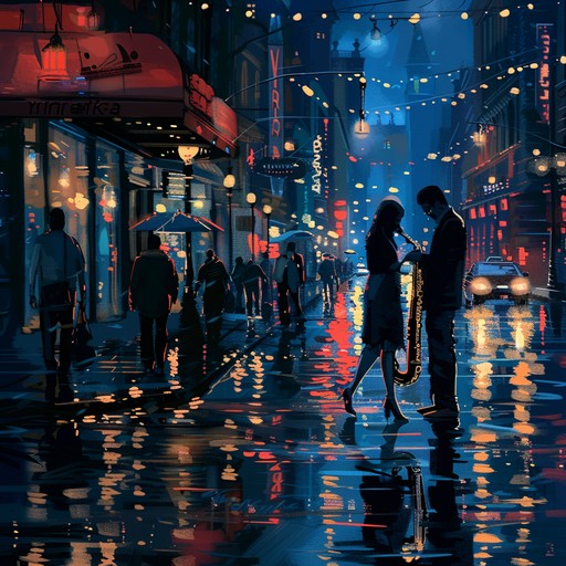 Enjoy smooth saxophone melodies layered over lush synths and soft beats, capturing the romantic essence of a nighttime urban setting. This track evokes images of love blossoming under the serene glow of city lights, creating an intimate and warmly enchanting experience.