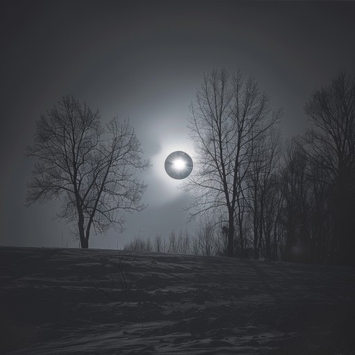 Picture a desolate winter landscape at midnight, bathed in the eerie light of a solar eclipse. The track evokes the haunting beauty and chilling isolation of such a scene, using dissonant harmonies and atmospheric effects to build a sense of creeping dread and awe.