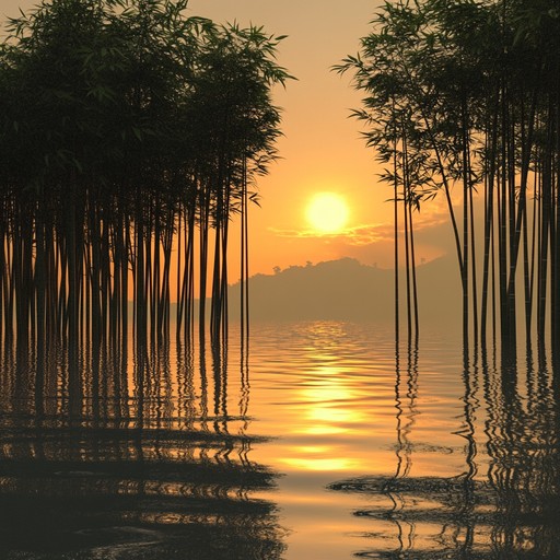 A soothing blend of gentle ocean waves with soft flute melodies and ambient sounds, designed to transport listeners to a serene bamboo forest by the water, where the essence of nature breathes relaxation and peace