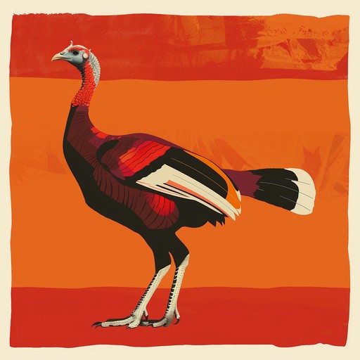 A lively and upbeat tune featuring a playful melody that evokes the image of turkeys strutting and bobbing their heads in a barnyard setting. The music is driven by a funky bassline and punctuated with lively percussion, creating a lighthearted and jovial atmosphere perfect for thanksgiving celebrations.