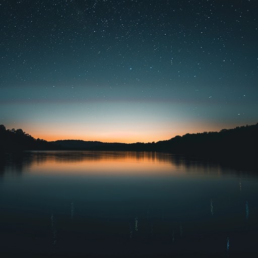 An instrumental piece featuring smooth jazz melodies played on a soulful saxophone, accompanied by subtle piano chords and gentle brushes on the drums. This composition evokes the tranquil ambiance of a serene evening by the lakeside, under a canopy of twinkling stars.