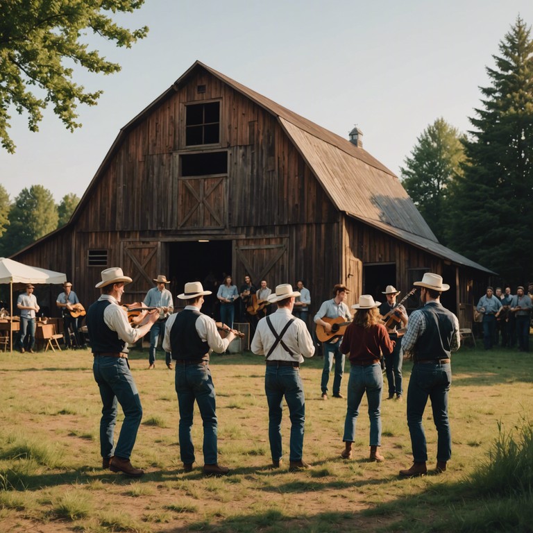 Imagine a lively fusion where traditional folk melodies intertwine with the buoyant rhythms of swing, creating a musical journey along mythical rustic trails. This composition embodies a celebration of cultural synergy, showcasing intricate string plucking techniques and the soulful vibe of swing.