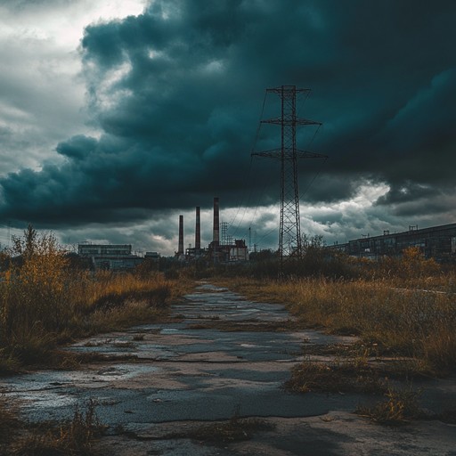 An instrumental metal composition featuring heavy, downtuned guitars, atmospheric synths, and crushing drums, creating a brooding and melancholic atmosphere reminiscent of abandoned cities and lost souls.